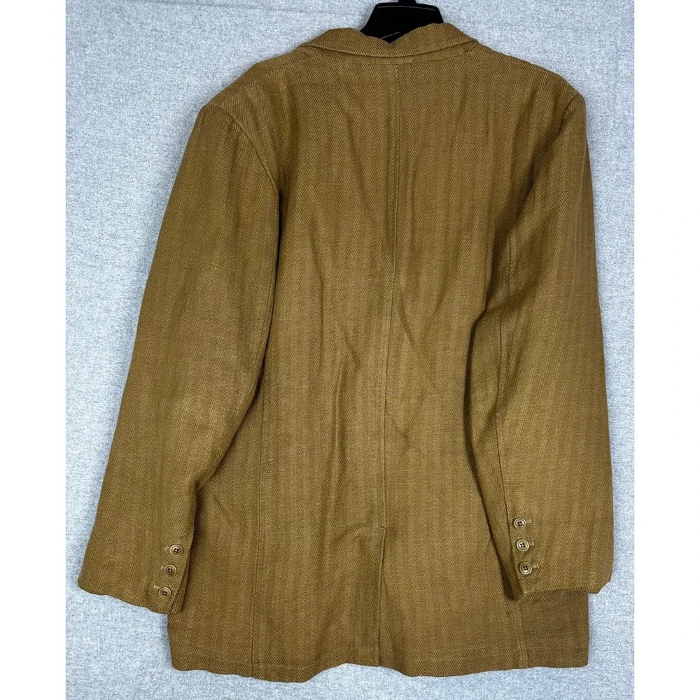 VTG Territory Ahead Linen Silk Blazer Mens Large Brown Herringbone Sport Coat